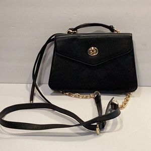 Like Dreams Classic Black Leather Crossbody Bag with Gold Chain Accent